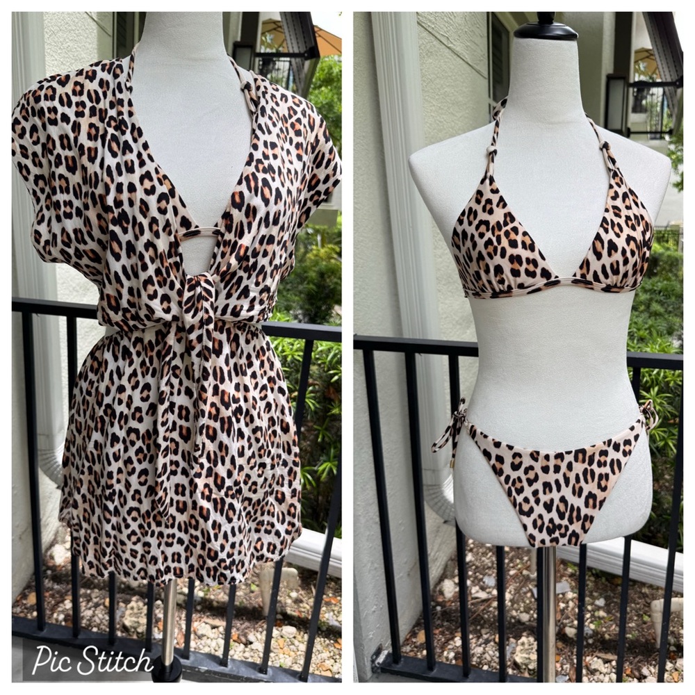 Vix Hermanny 3 Pc Bikini Top Bottom & Cover Up Leopard Size Small Medium $450Ret